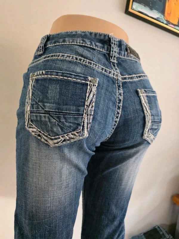 Vintage Y2K Rock & Roll Cowgirl Mid Rise Boyfriend Jeans UK Size 10 tall