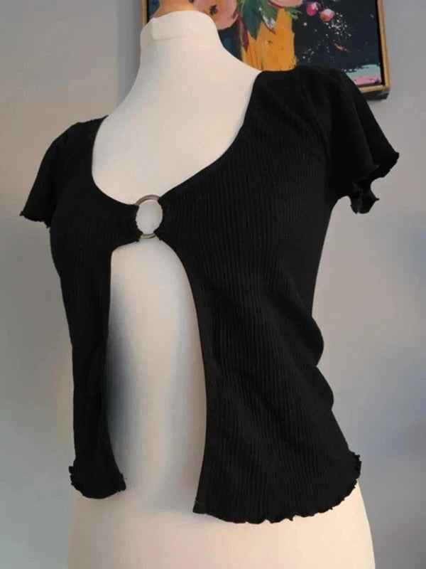 Urban Outfitters Black Ribbed Ring Detail Top UK 4/6 Bnwt