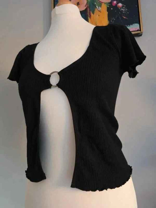 Urban Outfitters Black Ribbed Ring Detail Top UK 4/6 Bnwt