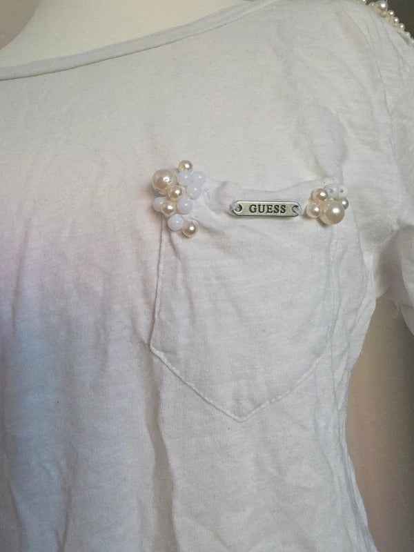 Guess Oversized Embellished Pocket T Shirt UK Size 8