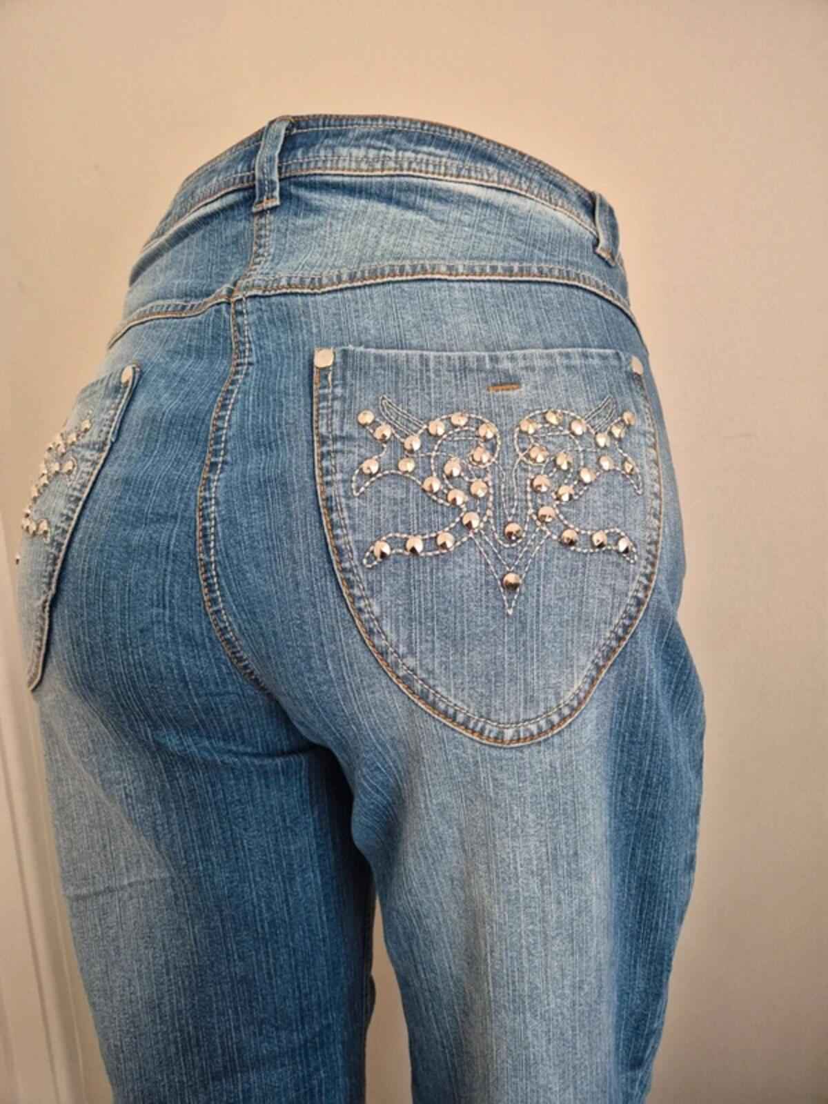 Vintage Y2K Ulla Popken Mid Rise Bling Flared Jeans UK Size 14/16 Petite