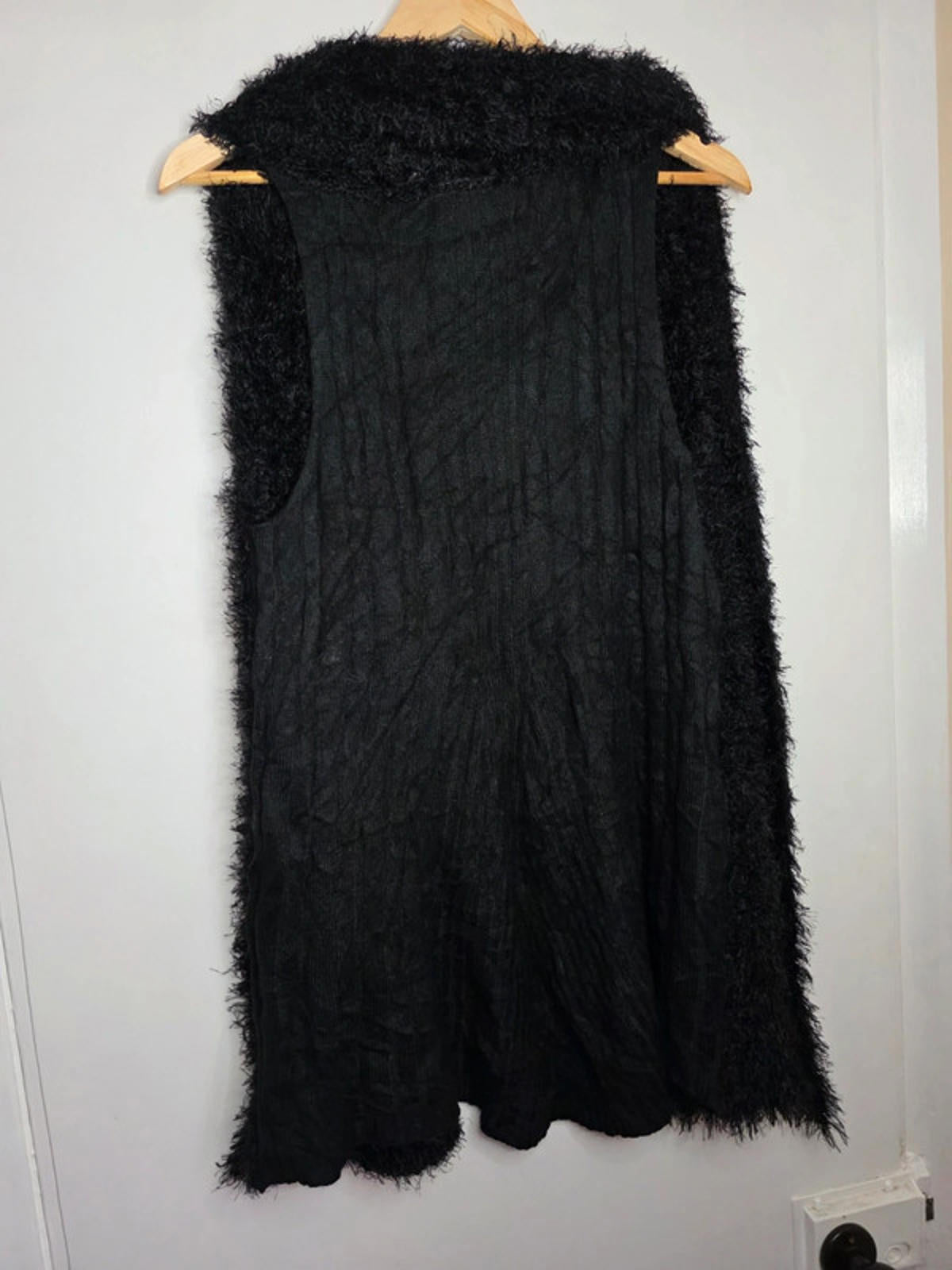 Vintage Y2K Energe Black Fuzzy Open Front Longline Cardigan UK size 12/14