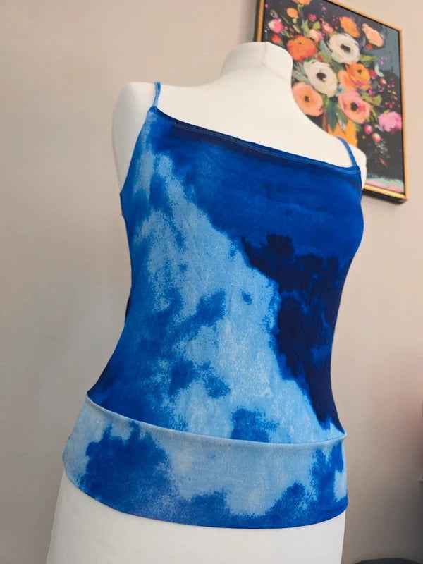 Vintage Y2K Blue Tie Dye Stretch Cami Top UK Size 8