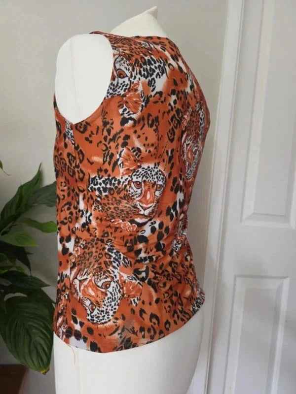 Saix Woman Leopard Print Shimmer Stretch Top UK Size 10