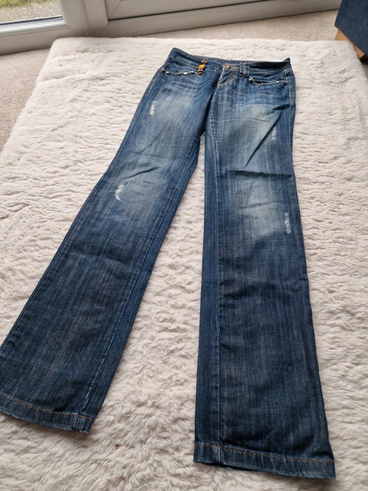 Y2K "Dolce & Gabbana" Party Night Low Rise Bootcut Tall Indie Grunge Festival Denim UK 10 Tall