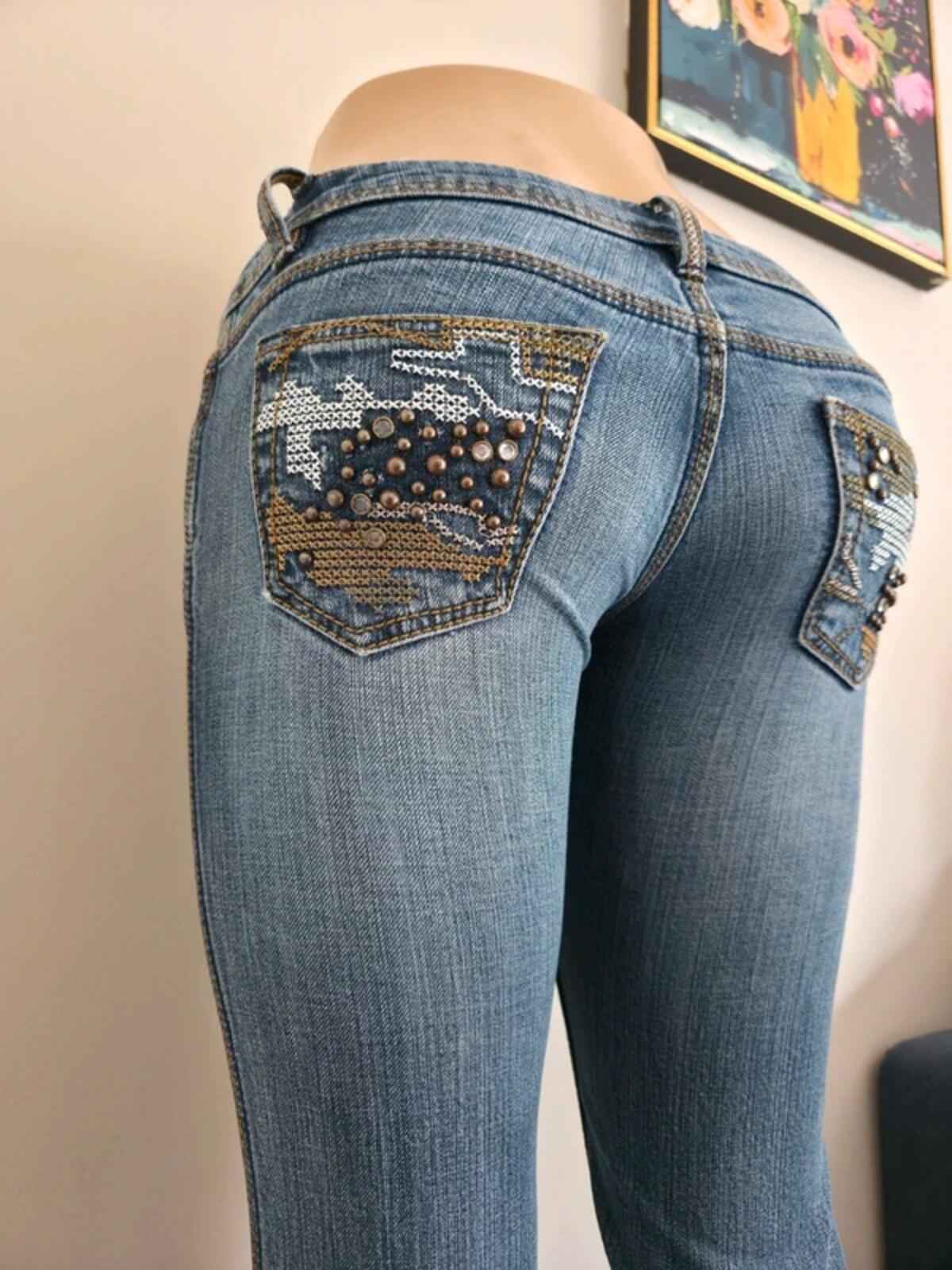 XXI Ultra Low Rise Distressed Baby Bootcut Vintage Y2K Jeans UK Size 4