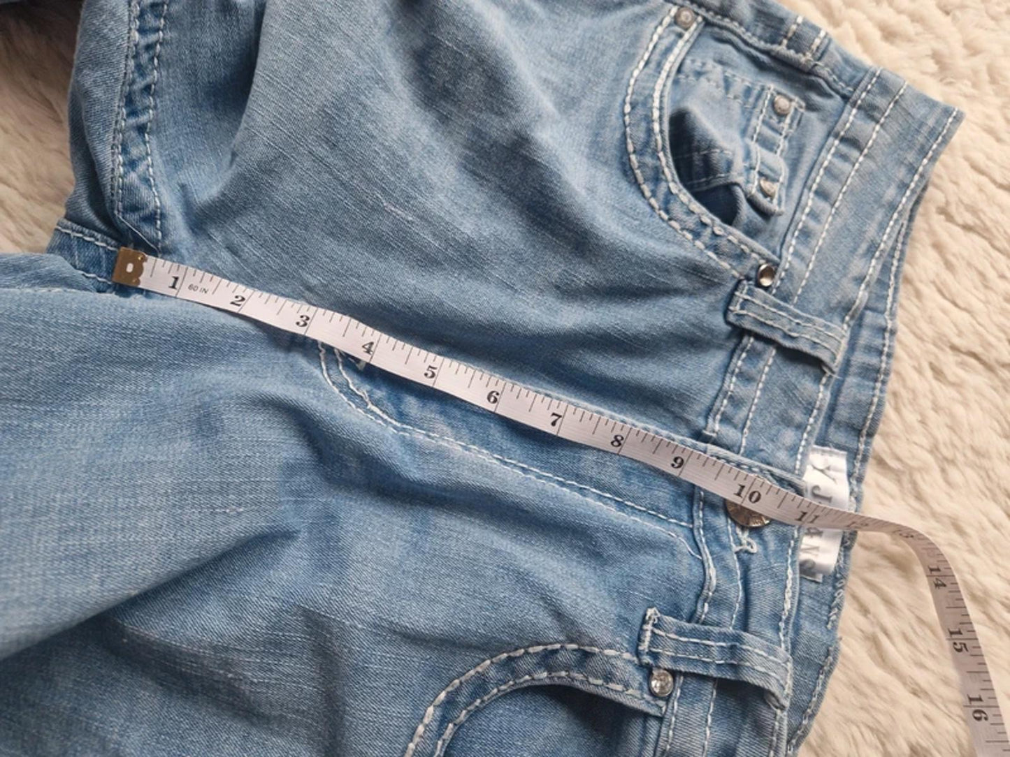 Y2K "Y Jeans" High Rise Flared Bootcut Distressed Festival Grunge Denim UK 12 Petite