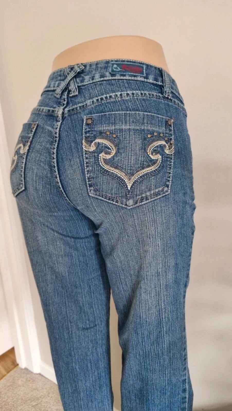 Y2K "Royalty" Mid Rise Bootcut Flared Denim Jeans UK 12