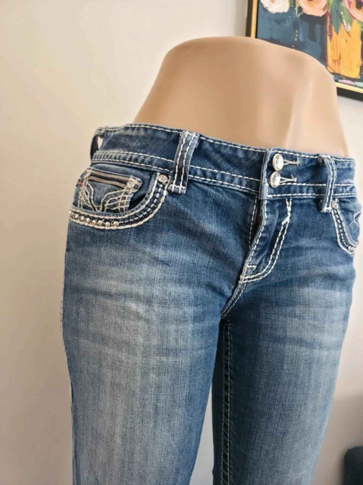 Vigoss Mid Rise Bling Bootcut Jeans UK Size 14 Tall