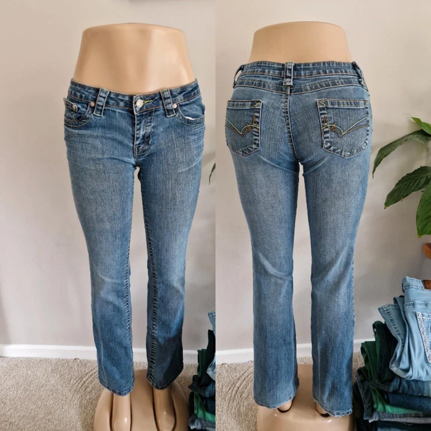 Y2K "Younique Jeans" Ultra Low Rise Bootcut Indie Grunge Festival Denim UK 8 Petite