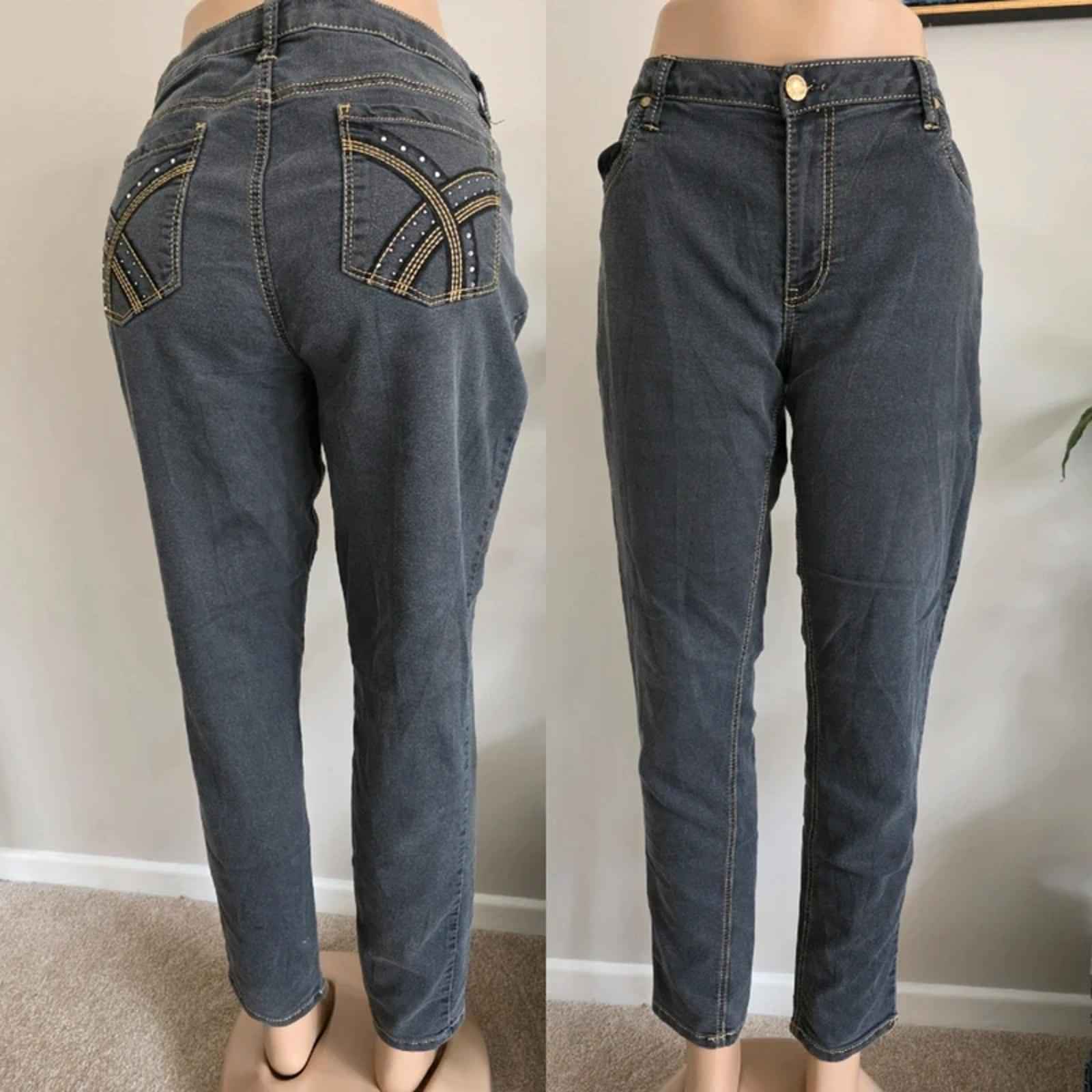 Vintage Y2K Cato Mid Rise Skinny Jeggings UK 16 Dark Grey