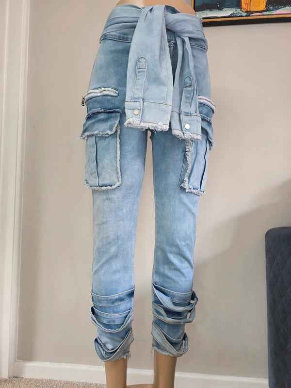 My Boo High Waisted Cropped Cargo Jeans UK Size 8