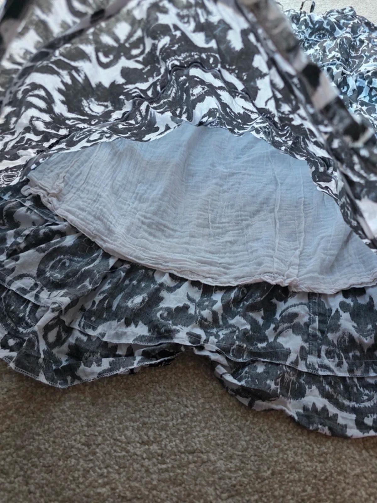 Vintage Y2K Jane Ashley Black & White Paisley Tiered Skirt UK Size 10–12