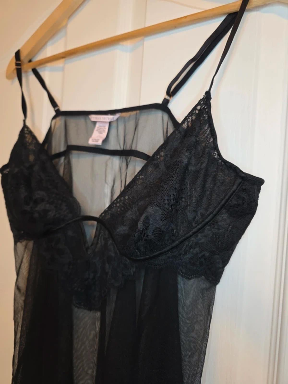 Victoria’s Secret Black Sheer Lace Babydoll Nightdress XL