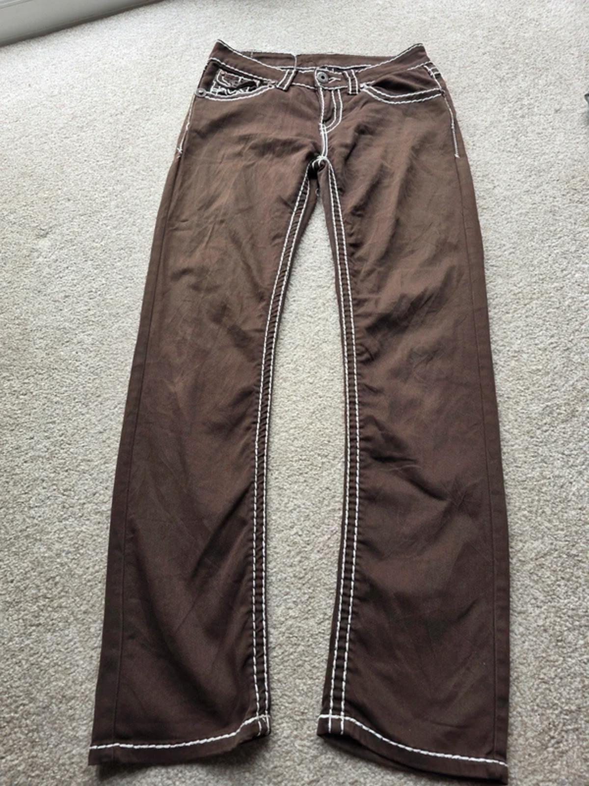 Vintage Y2K Slim Fit Jeans UK Size 10 Petite Brown Contrast Stitch