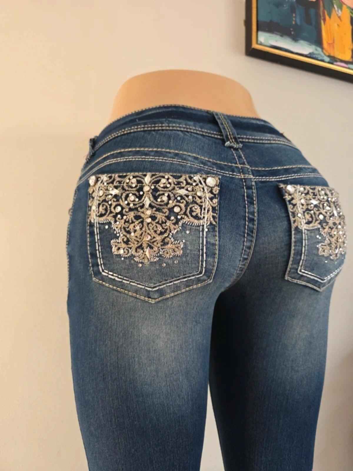Wallflower Vintage Y2K Low Rise Bling Skinny Jeans UK Size 4