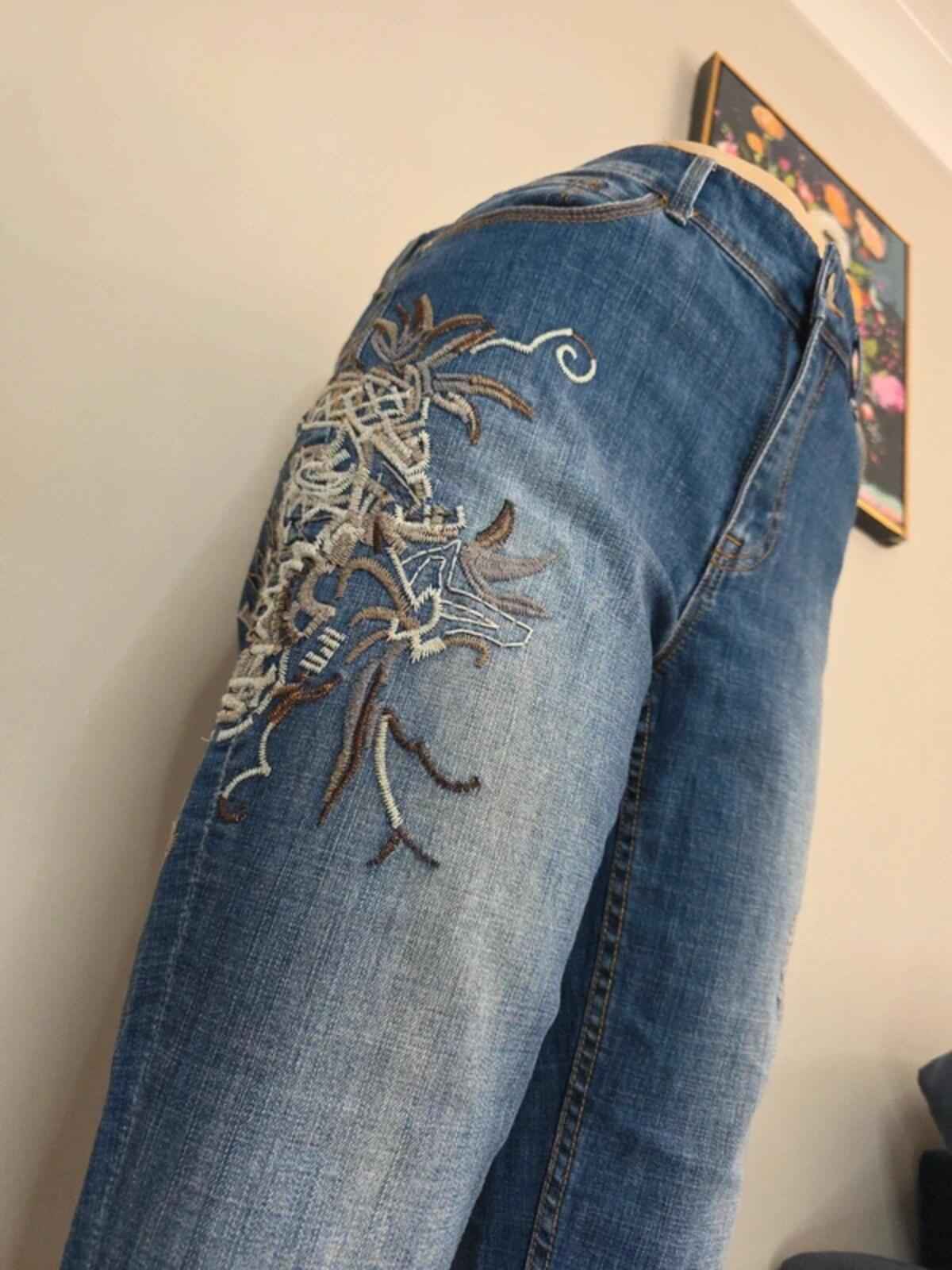 Denim High Rise Skinny Vintage Y2K Embroidered Jeans UK Size 18 Petite
