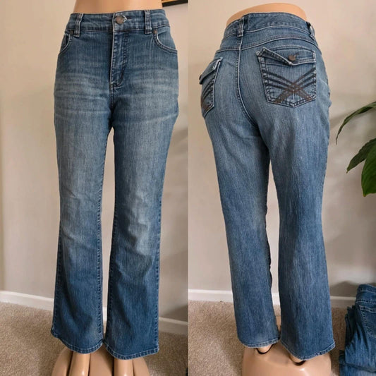 Vintage Y2K Anne Klein Mid Rise Bootcut Jeans Classic Blue Wash Denim UK 14