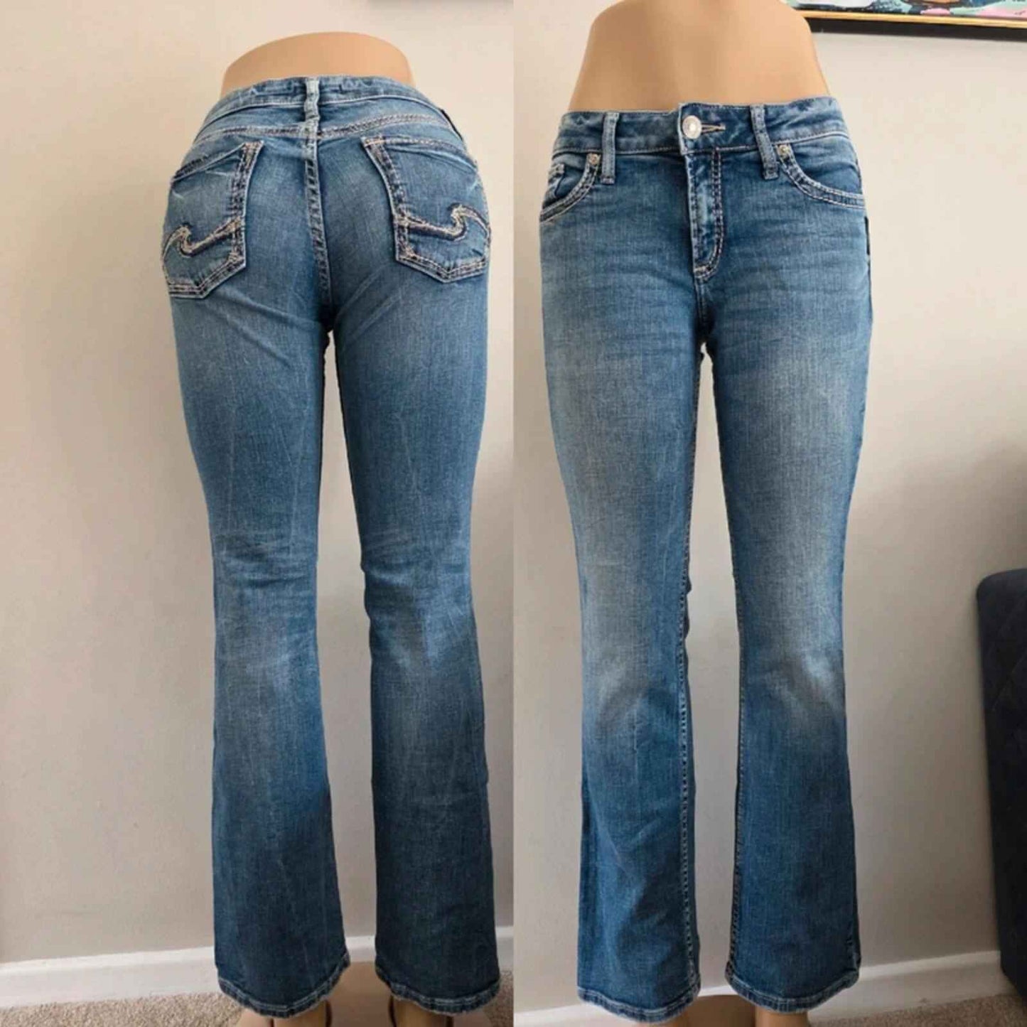 Vintage Y2K Silver Jeans Co Low Rise Bootcut Jeans UK Size 8 petite