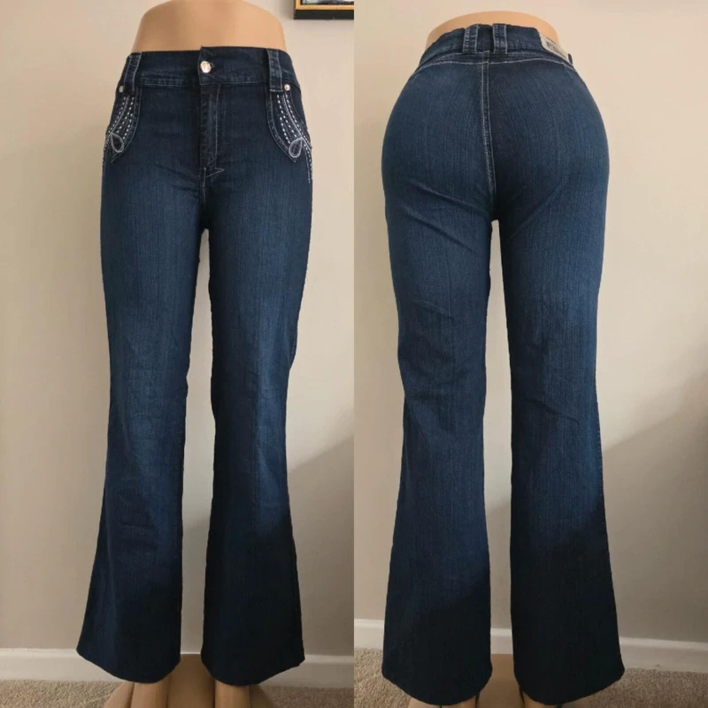 PNK Vintage Y2K Petite Mid Rise Wide Bootcut Jeans UK Size 12