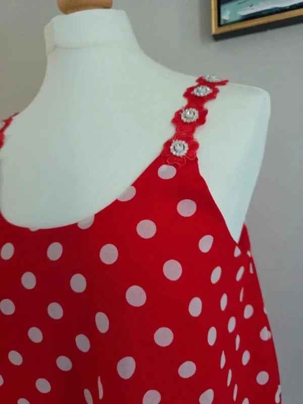 Sweet Lady Vintage Y2K Polka Dot Chiffon Cami Top UK Size 12/14