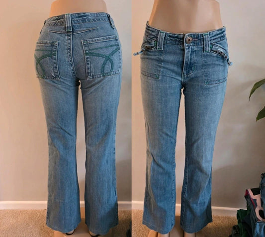 Vintage Y2K SK Jeans Low Rise Bootcut Contrast Stitch Indie Grunge Denim UK 10