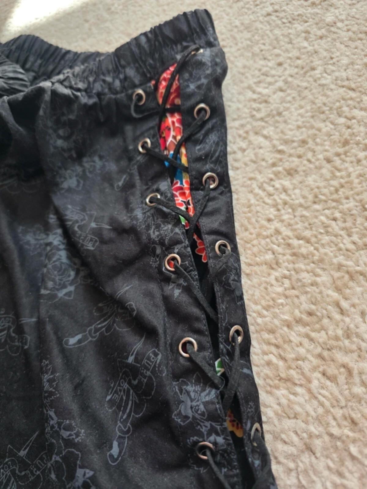 Vintage Y2K Punk Emo Goth Lace Up Handkerchief Skirt UK Size 6–12
