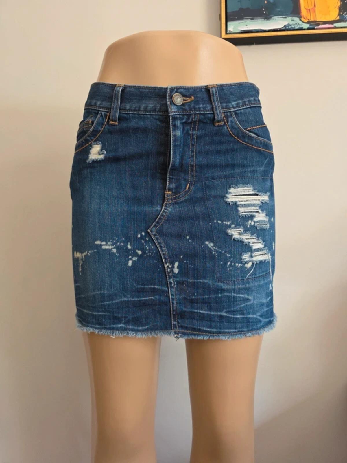 Osmosis Vintage Y2K Distressed Denim Mini Skirt UK Size 8