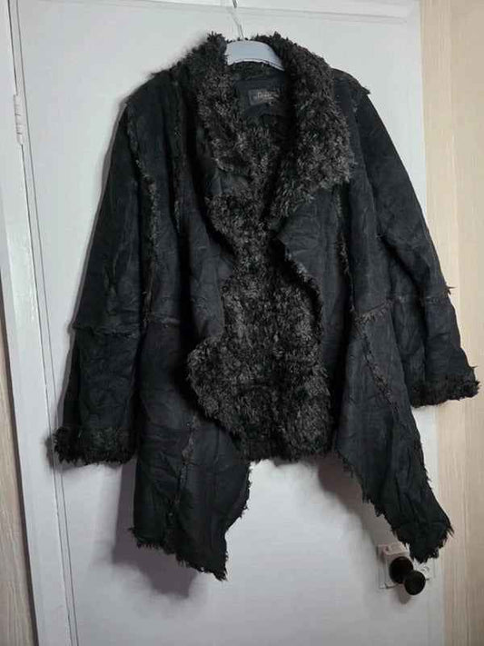 Vintage Y2K Donna Salyers Faux Suede & Faux Fur Asymmetric Coat UK size 14/16