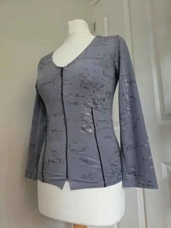 Grey Corset Style Zip Up Fairy Grunge Top UK Size 12