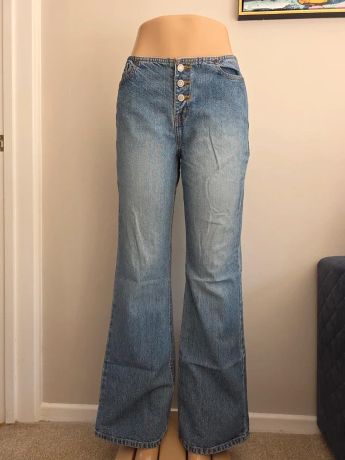 Express Mid Rise Hipster Flared Vintage Y2K Jeans UK Size 10/12 Tall