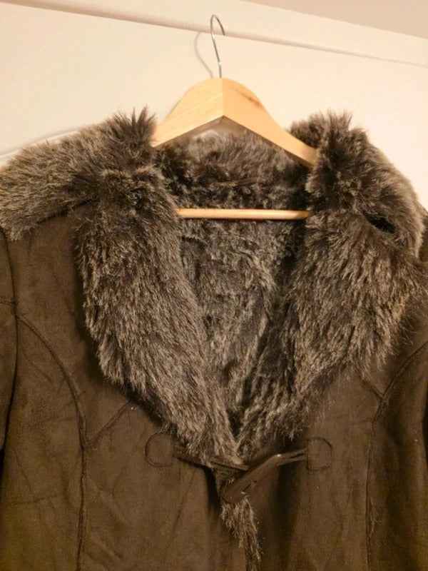 Y2K Brown Faux Wit & Wisdom Shearling Penny Lane Coat With Fur Trim UK Size 14