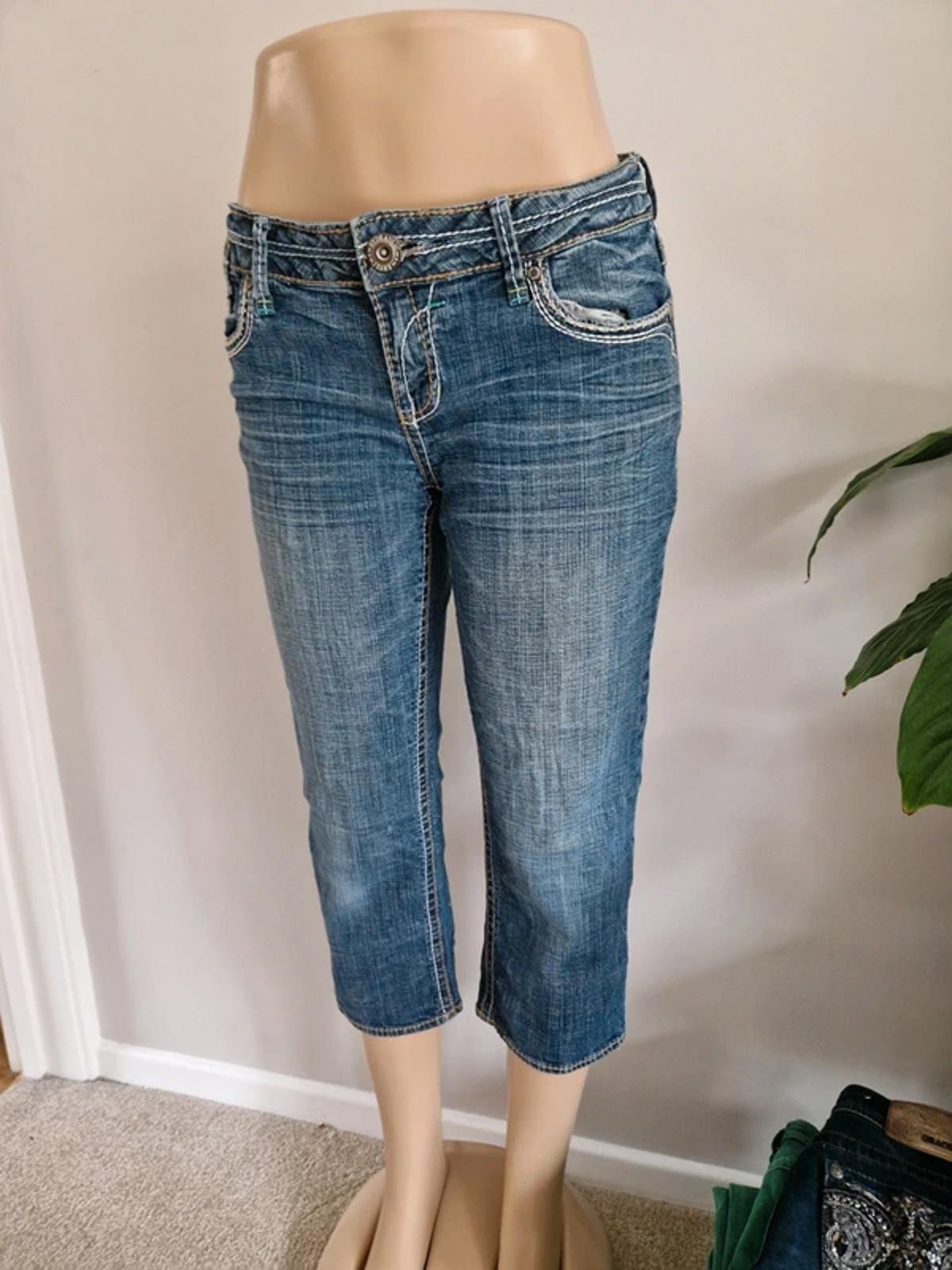 Y2K "Hydraulic" Low Rise Cropped Straight Cute Pocket Detail Indie Grunge Denim UK 12