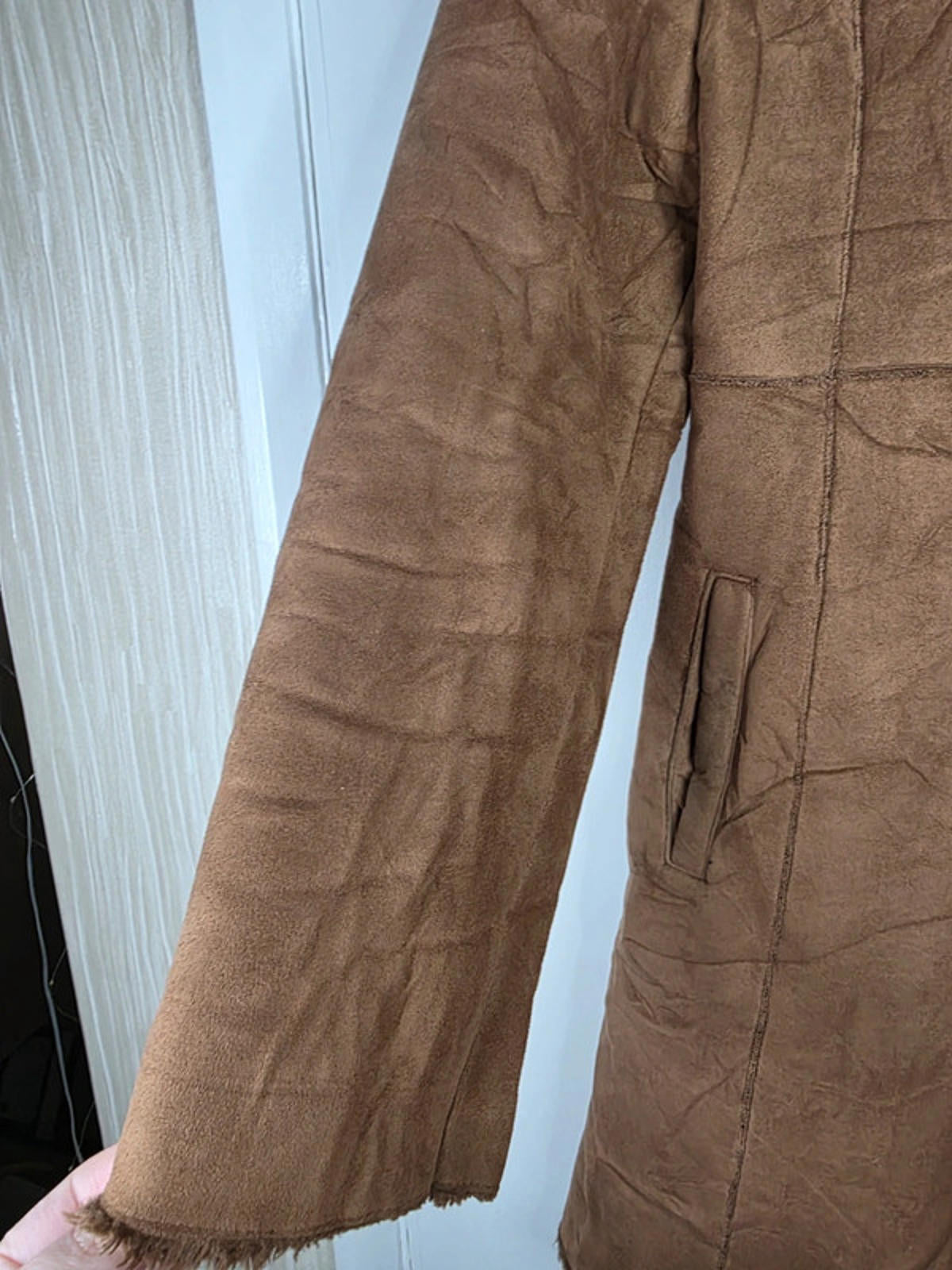 Vintage Y2K Nine West Faux Suede Longline Coat with Faux Fur Collar UK size 10