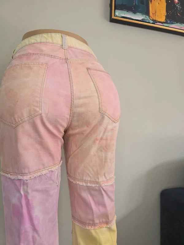 Bershka High Rise Patchwork Wide Leg Jeans UK Size 8 Petite