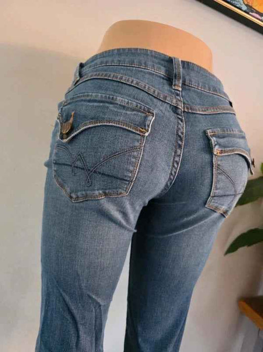Vintage Y2K Worn Low Rise Straight Jeans UK Size 8 Tall