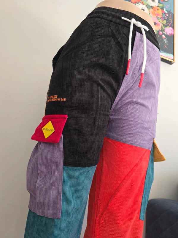 Aelfric Eden High Rise Colour Block Corduroy Cargo Trousers UK Size 10/12