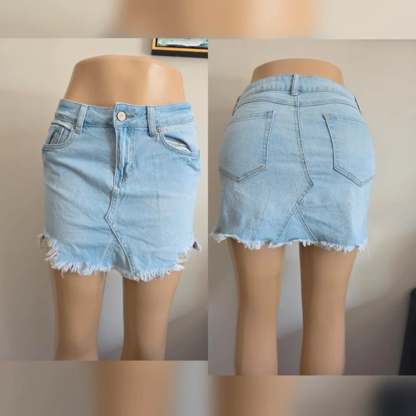 Rewash Vintage Y2K Light Wash Denim Mini Skirt UK Size 6