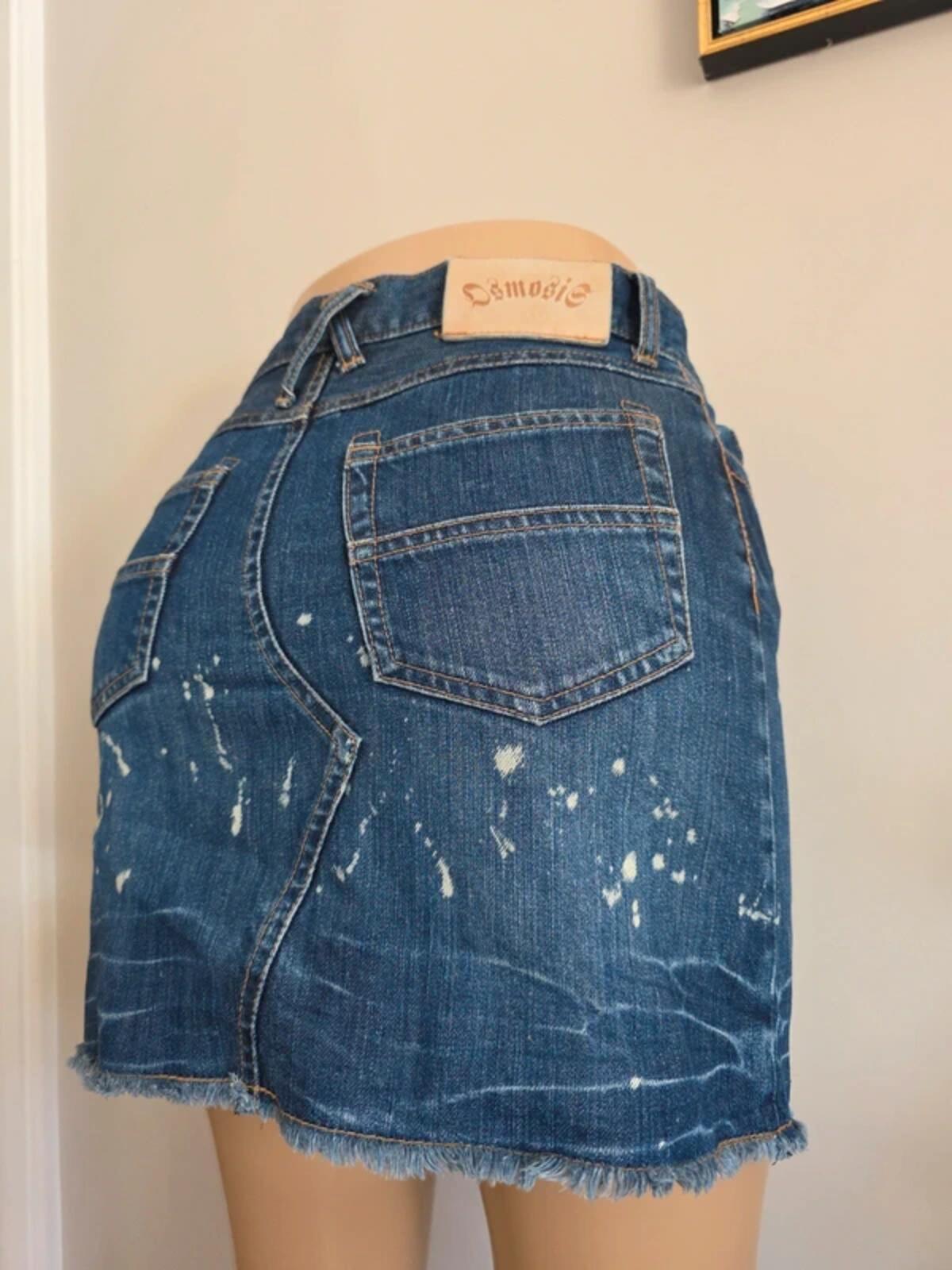 Osmosis Vintage Y2K Distressed Denim Mini Skirt UK Size 8