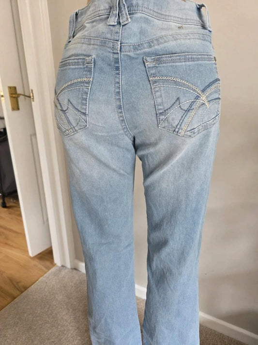 Vintage Y2K Light Wash Mid Rise Bootcut Jeans Soft Blue Denim UK 12