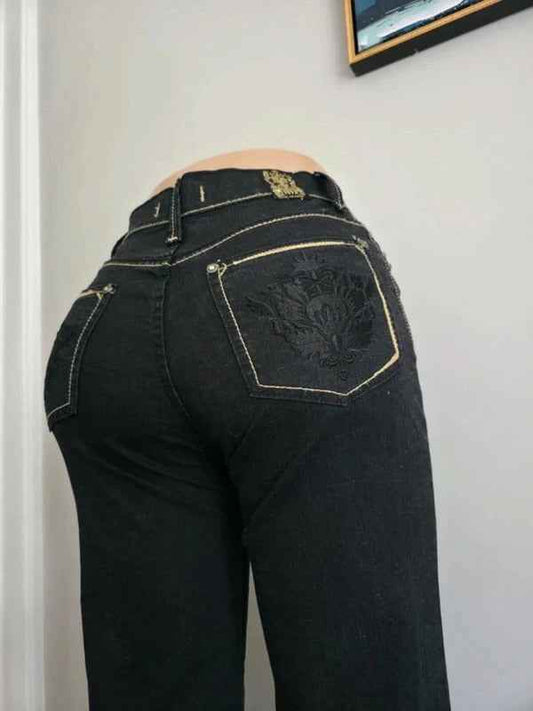 New Caro Vintage Y2K Mid Rise Straight Leg Black Jeans UK Size 8