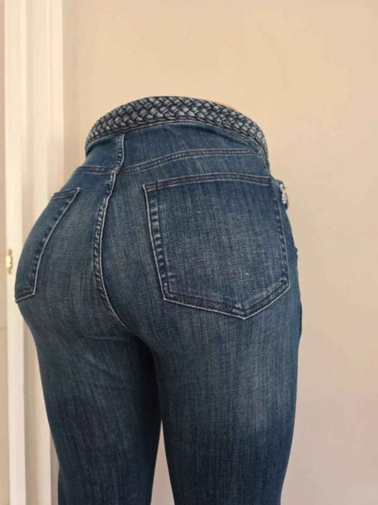 Never Denim High Rise Flared Vintage Y2K Jeans UK Size 8 tall