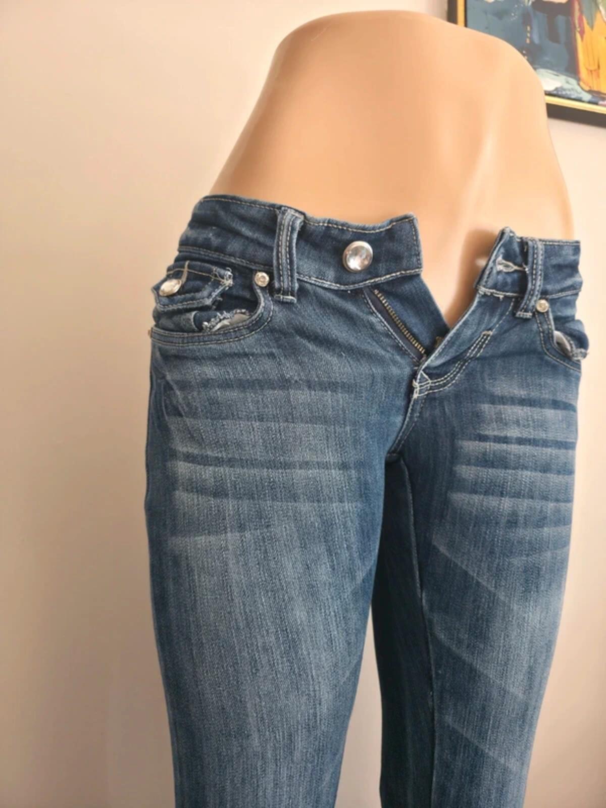 Rock & Love Ultra Low Rise Skinny Vintage Y2K Bling Jeans UK Size 4