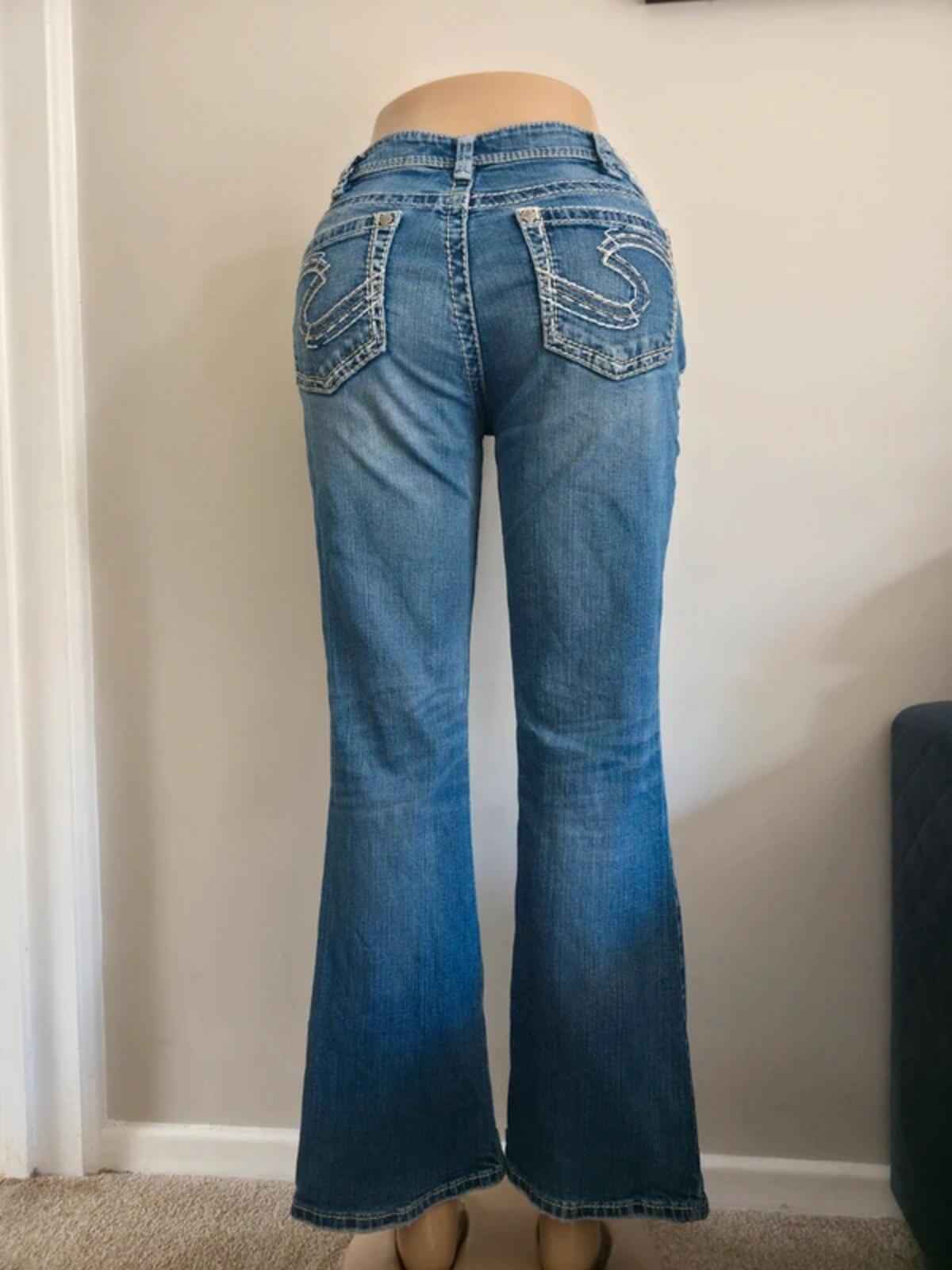 Silver Mid Rise Bootcut Vintage Y2K Jeans UK Size 10/12 Petite