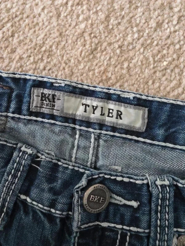 BKE Vintage Y2K Tyler Mid Rise Wide Leg Bootcut Jeans UK Size 8 Petite