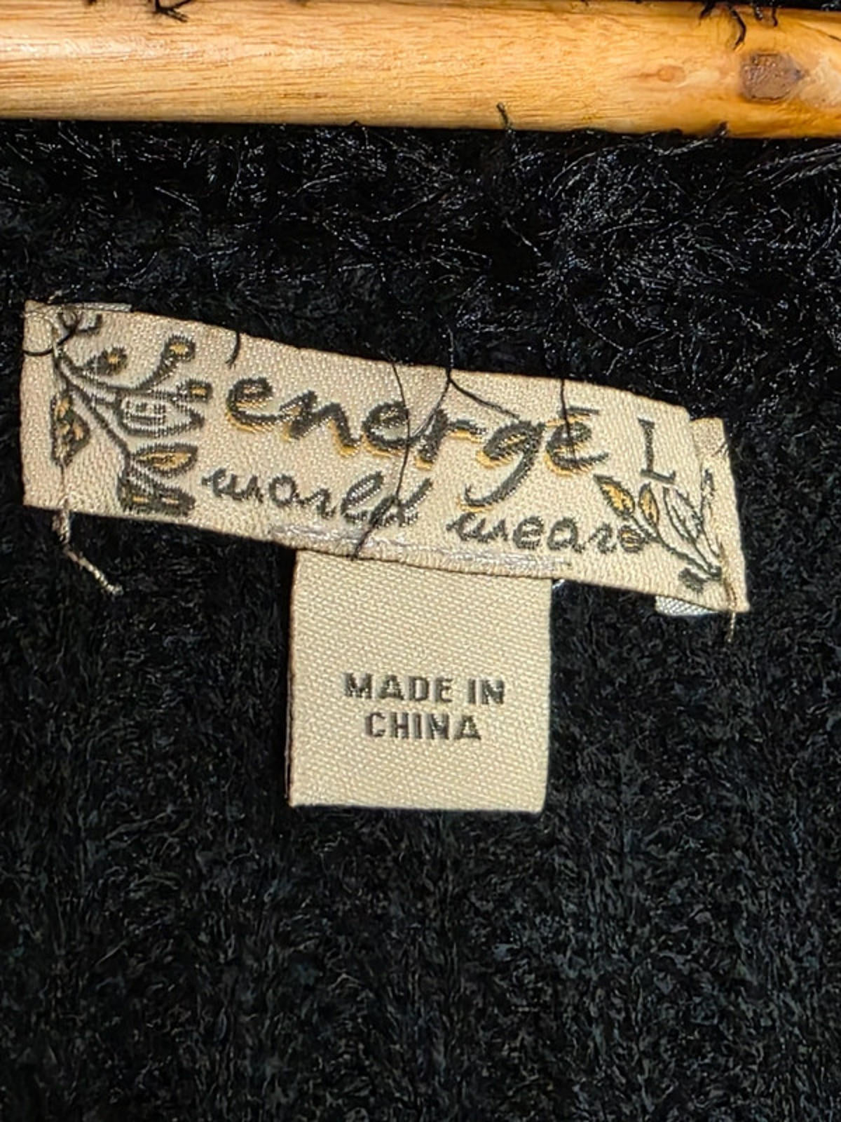 Vintage Y2K Energe Black Fuzzy Open Front Longline Cardigan UK size 12/14
