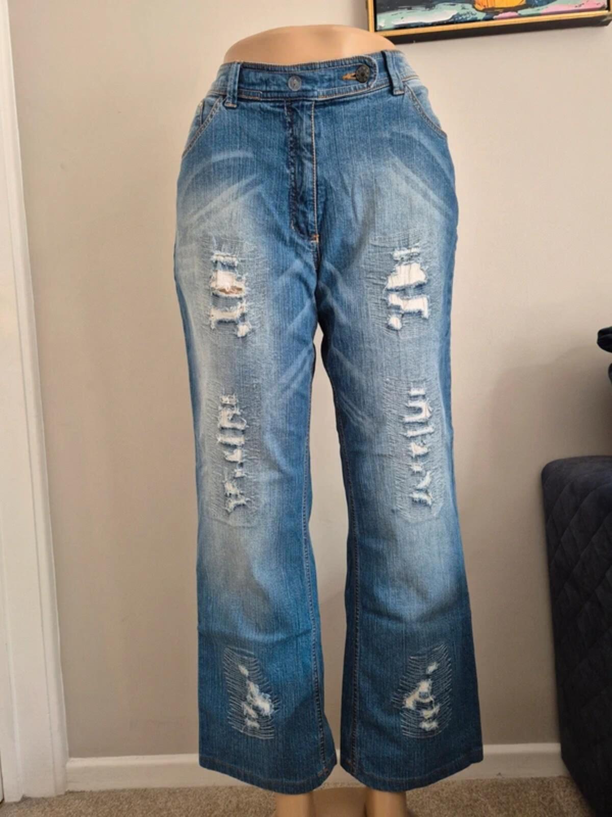 Vintage Y2K Ulla Popken Mid Rise Bling Flared Jeans UK Size 14/16 Petite