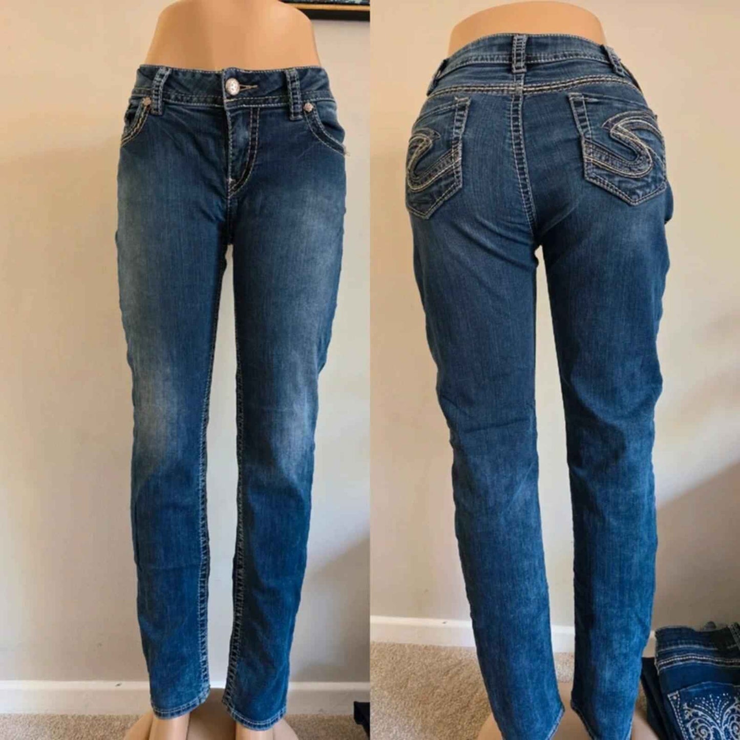 Vintage Y2K Silver Jeans Mid Rise Skinny Jeans UK Size 14