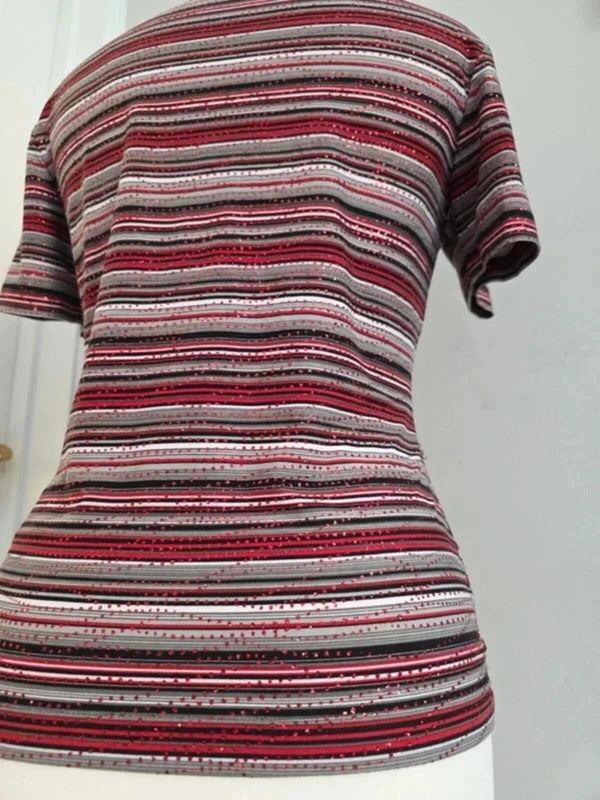 Taifun Collection Y2K Glitter Stripe Stretch Top UK Size 12