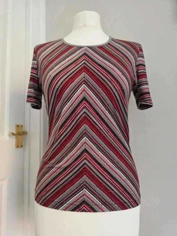 Taifun Collection Y2K Glitter Stripe Stretch Top UK Size 12
